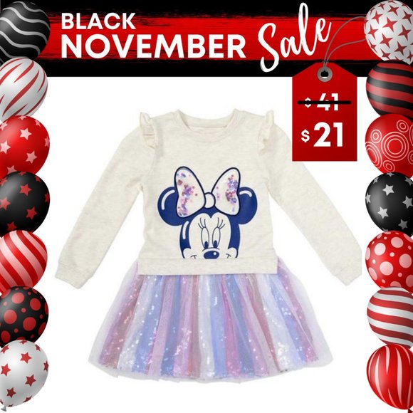 Disney Other - Disney Kids' Sweatshirt Dress Minnie Ruffle Shoulders - Cream/Purple